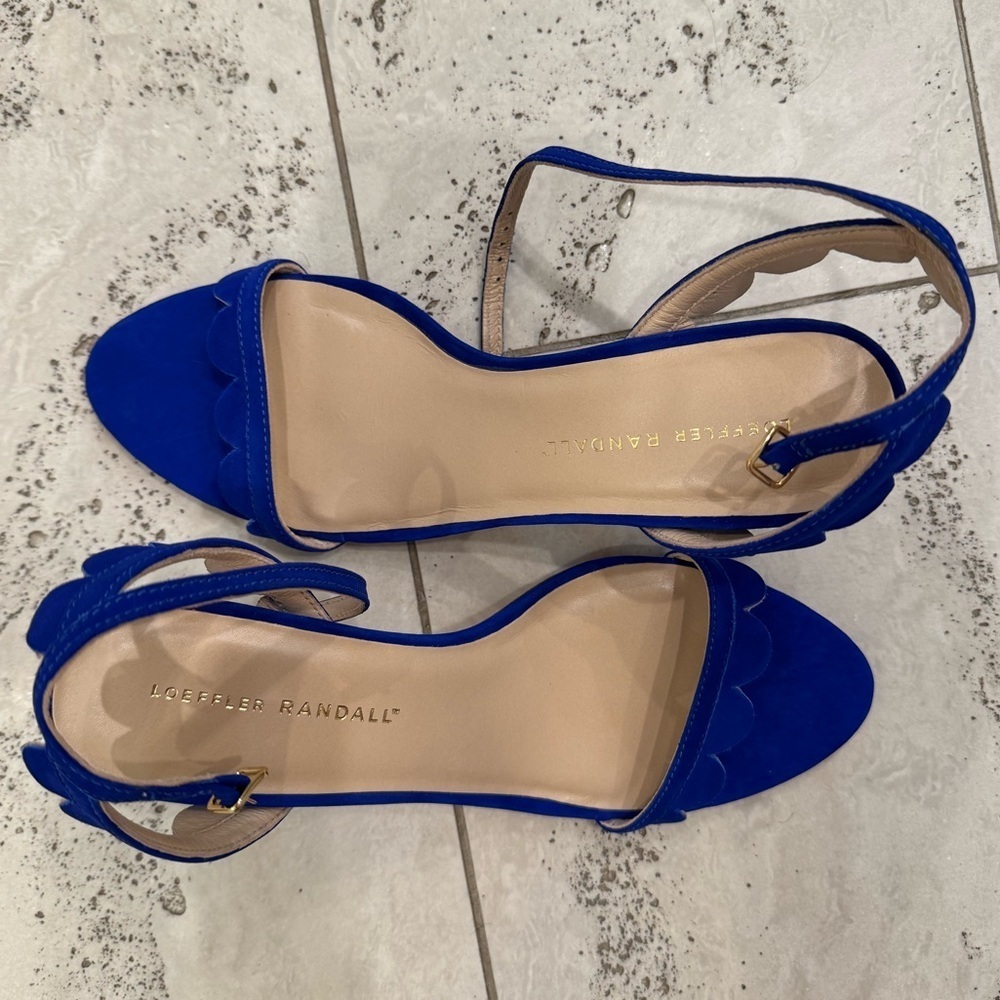 LOEFFLER RANDALL Blue Suede Sandals Stiletto Heels, Like New, SIZE 7.5 - Picture 2 of 6
